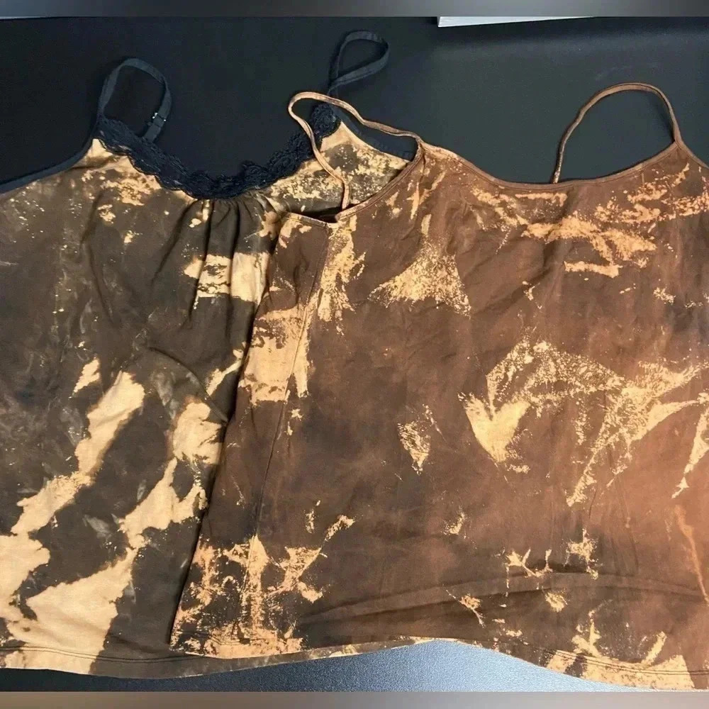 Lot Of 2 Plus Size 22W/24W Cami Shell Tops Acid Wash Cyberpunk Grunge Lace Y2K